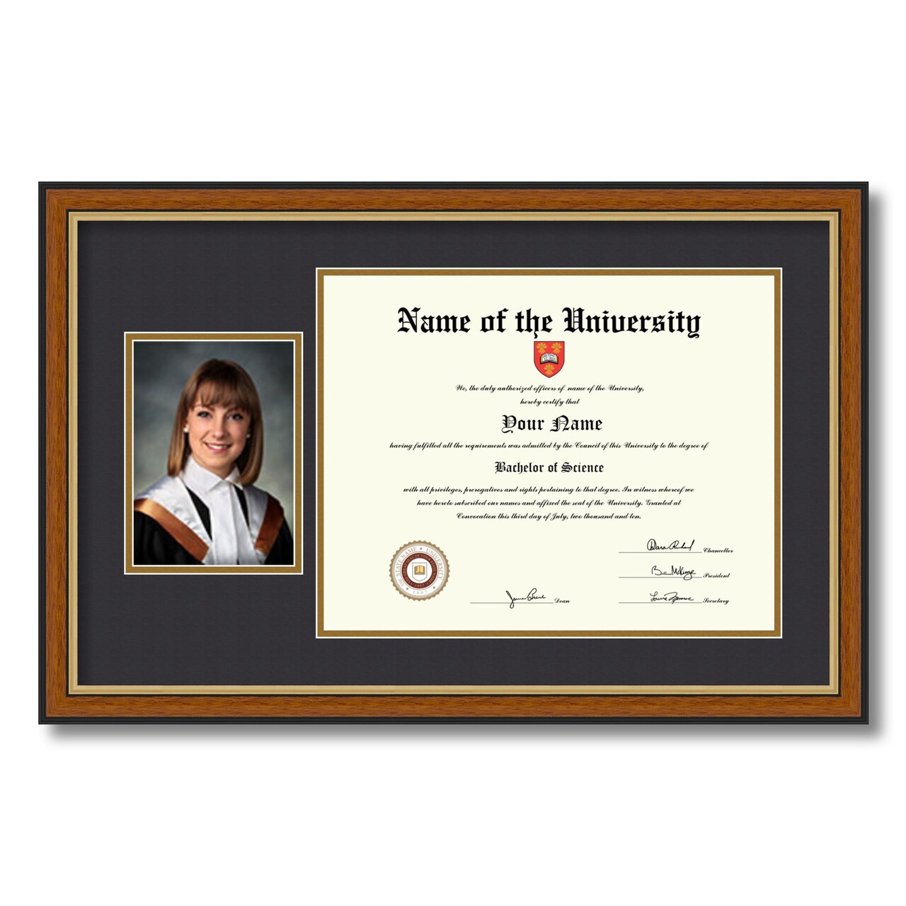 ArtToFrames 11x14 inch Diploma Frame with 6" x 8" Inch Image Opening - Framed with Black and Gold Mats, Comes with Regular Acrylic and Sawtooth Hanger for Wall Hanging (DT-11x14)